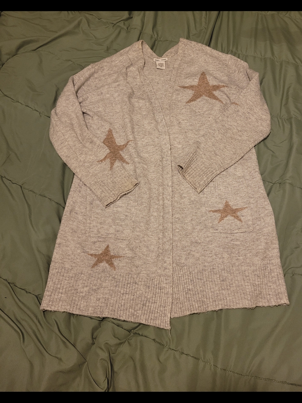 Sweet Romeo Gray Cardigan with Brown Star Accents Sz L